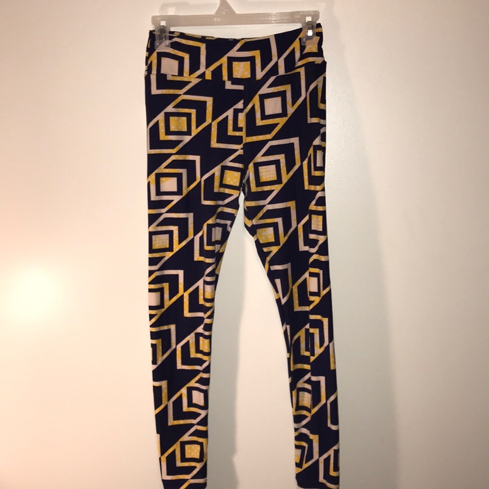 LuLaRoe OS navy and yellow leggings